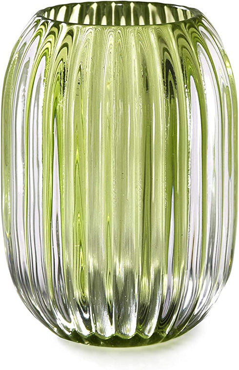 Serene Spaces Living Green Optical Glass Votive Holder, Perfect for Weddings and Home D©cor, Measures 5" Tall and 3.5" Diameter