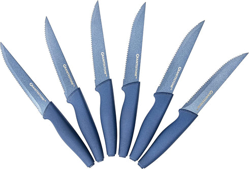 Nutriblade 6-Piece Steak Knives Set by Granitestone Stainless Steel Serrated Blades with Comfortable Handles Dishwasher-safe Rust-proof Steak Knife For Home and Restaurant Use As Seen On TV (Blue)