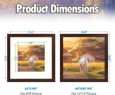 AUEAR, 12x12 Picture Frame, Display Pictures 8x8 with Mat or 12x12 Poster Frame Gallery Wall Photo Frame with Real Glass (Mahogany, 1-Pack)