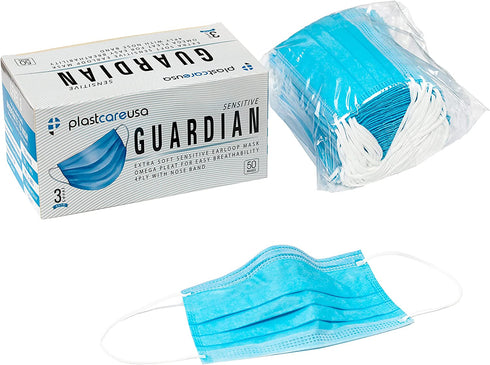 Box of 50 4-Ply ASTM Level 3 Face Masks, Disposable (Blue) by PlastCare USA