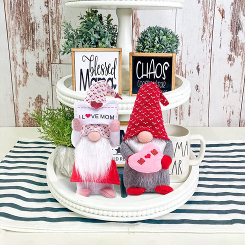 2PCS Mother's Day Gnome Decor, Handmade Scandinavian Plush Craft Tomte Swedish Gnome Elf Dwarf Doll Envelope I Love Mom Faceless Doll Decorations Gift for Mom