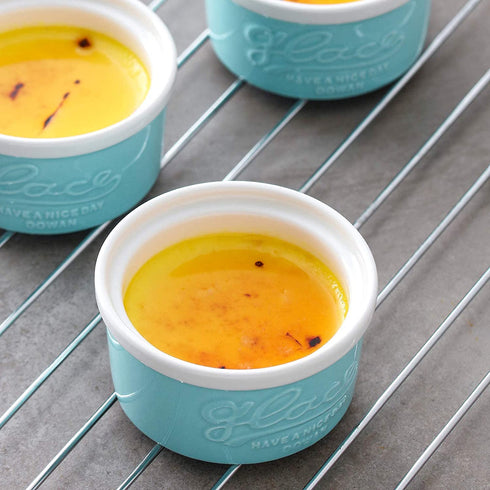 DOWAN 4 oz Ramekins - Ramekins for Creme Brulee Souffle, Porcelain Ramekins Oven Safe, Mason Style Embossed Ramekins Bowls Ramekins for Baking, Set of 6, Blue