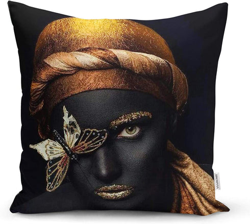Ysahome Modern Art Theme Throw Pillow Cover - Photograph Pattern Square Cushion Cover - Woman Throw Pillow Case - African American Girl Decorative Accent Pillow, 18x18 Inches, Black (Set of 4)