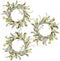 Feirui Pillar Candle Rings Set of 3, Frosted Mistletoe Wreaths with Pearl Accents,Christmas Holiday Parties and Home Decor