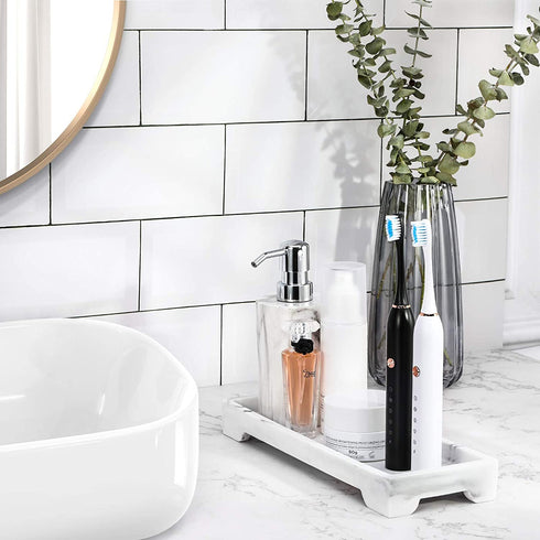 Luxspire Vanity Tray, Bathroom Toilet Tank Storage Tray, Resin Kitchen Sink Trays, Vanity Countertop Organizer for Candles Soap Towel Perfume Holder Decor Jewlery Dish, Marble Style -S- Gravel White