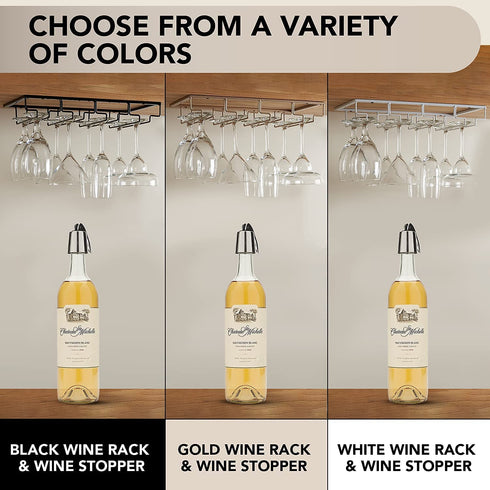 Wine Glass Rack Under Cabinet - 4 Row Iron Stemware Rack With A Steel Wine Stopper - Our Wine Glass Hanger Holds Wine, Brandy, Margarita, Martini Glasses & More - 1 Rack, White