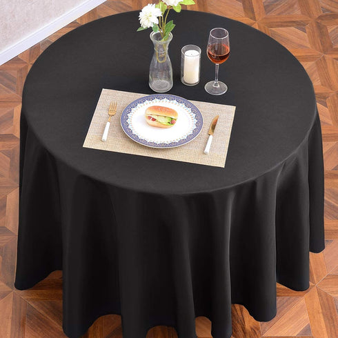 EVENTSDECO Round Tablecloth Black Table Cloth 132 Inch Polyester Fabric Table Cloths for Banquet Party Dining Buffet and Vendor