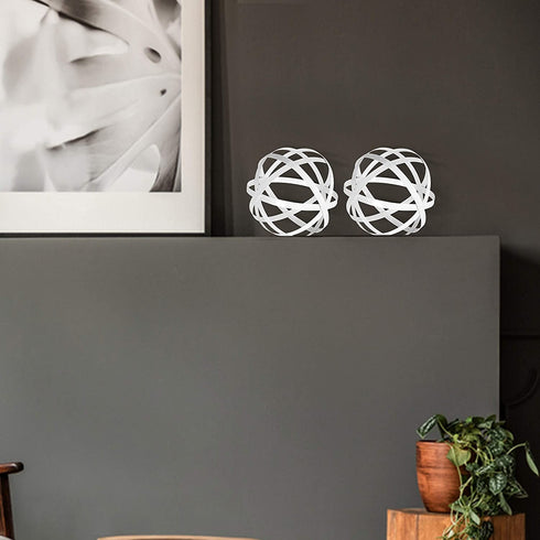 White Metal Band Decorative Dining Ball Set of 3 - Geometric Sculptures Dining/Coffee Table Centerpiece for Wedding Table Decoration, Themed Party, Baby Shower, Aromatherapy Accessories - 4.5 Inches