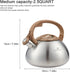 Teapot Whistling Tea Kettle with Wood Pattern Handle Loud Whistle,Food Grade Stainless Steel Tea Pot for Stovetops Water Kettle(Silver-RW)