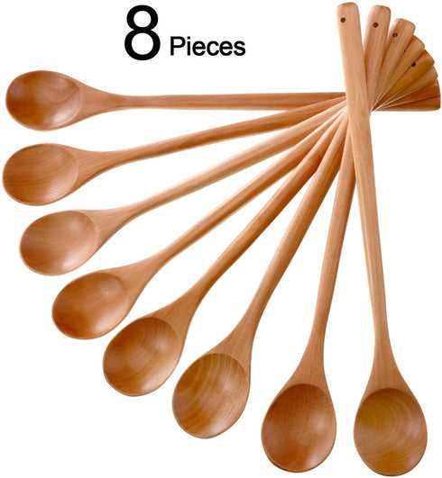 Wood Mixing Spoon Long Handle Wooden Spoons Wood Soup Spoons for Kitchen Stirring and Cooking, 13 Inches Long (8)