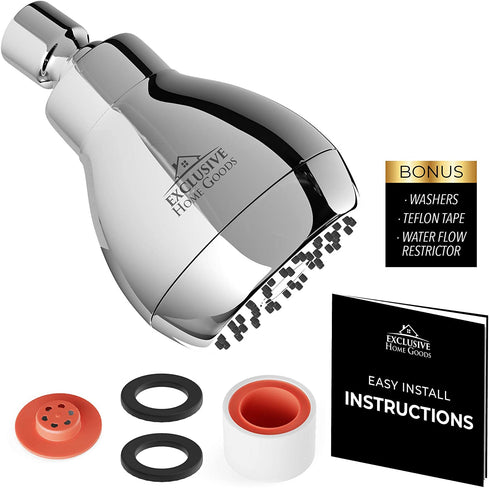 High Pressure Shower Head - Chrome - Powerful Deluxe Bathroom Showerhead with Strong Spray Stream and Small Silicone Nozzles - Universal Fit Works with High and Low Water Flow Showers