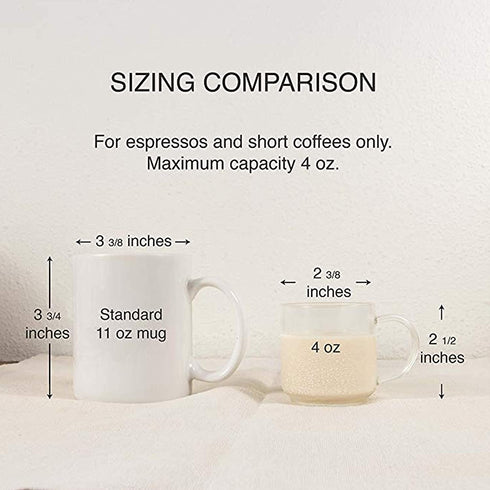 Zenco Living Espresso Cups (4 Ounce) with Large Handle, Set of 6 - Glass Coffee Cups for Nespresso Lungo, Double Espresso, Cortado