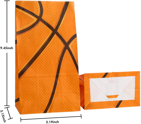30 Pieces Basketball Party Favor Bags Basketball Goody Treat Bags Basketball Pattern Snacks Candy Biscuits Toys Bags for Kids Boys Teens Adults Basketball Theme Birthday Party Supplies (Orange)