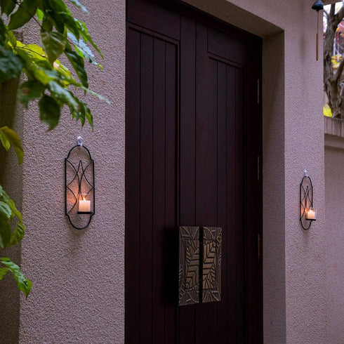 Sziqiqi Metal Wall Sconce Candle Holder Decor Set of 2 Wall Mounted Candle Sconces Holders with Glass, Candle Sconces Holder for Wall, Home Wall Art for Living Room Fireplace Yard Pathway, Black