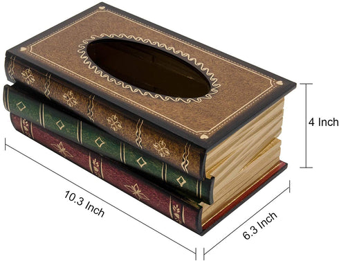 Crafted Classical Retro Wooden Antique Book Tissue Box Cover Rectangular Tissue Holder Dispenser Paper Cover Case Napkin Holder Home Decor for Bathroom Living Room Office car Kitchen