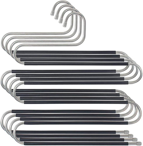 Myfolrena Pants Hangers Non Slip Updated S-Shaped 5 Layers Hangers Closet Space Saver for Jeans Scarf Tie Clothes(4-Pack)