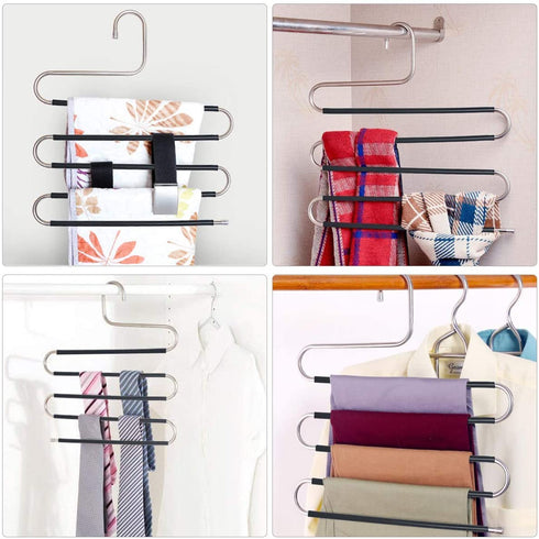 Myfolrena Pants Hangers Non Slip Updated S-Shaped 5 Layers Hangers Closet Space Saver for Jeans Scarf Tie Clothes(4-Pack)