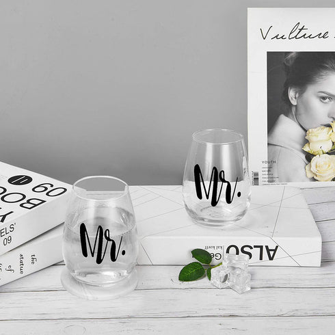 Mr and Mr Stemless Wine Glass Set of 2, Couple Wine Glass Gift for Gay Couple 15Oz - Gift Set for Engagement Wedding Birthday Anniversaries Valentine's Day - Ideal for Him, Male Couples, Pride Couples