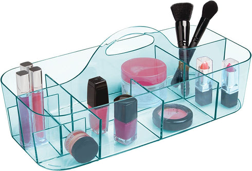 mDesign Plastic Portable Storage Organizer Caddy Tote - Divided Basket Bin with Handle for Bathroom, Shower, Dorm Room - Holds Hand Soap, Body Wash, Shampoo, Conditioner, Lotion - Sea Blue