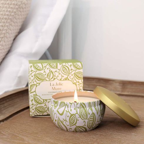 LA JOLIE MUSE Coconut Limeade Scented Candle, Coconut Lime Candle, Natural Soy Wax Candle, 45 Hours Long Burning, Home Fragrance, Portable Travel Tin Candles, 6.5 OZ