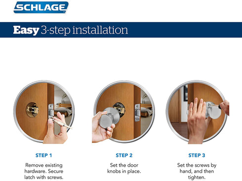 Schlage F10 V GEO 609 Georgian Door Knob, Hall & Closet Passage Lock, Antique Brass