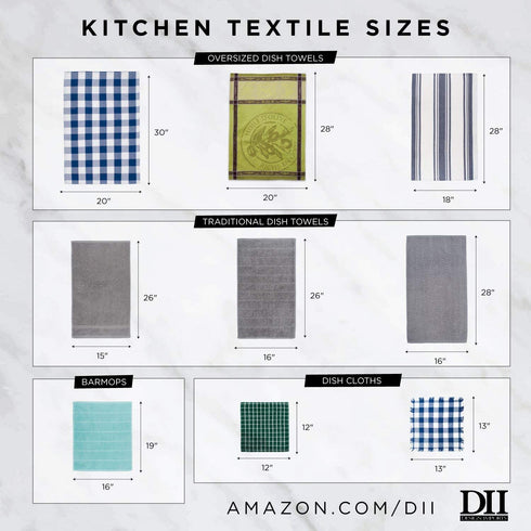 DII French Check Kitchen Collection Decorative Oversized Cotton Dishtowels, 18x28, Black/White, 4 Piece