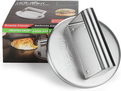 HULISEN Burger Press Hamburger Patty Maker, Stainless Steel Hamburger Press, 6 Inch Round Burger Smasher, Non Stick Grill Press for BBQ Flat Top Griddle Cooking, Griddle Accessories Kit, Gift Package