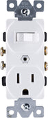 GE Wall Switch & Outlet Combo, Two-in-One Receptacle, 1 On/Off Toggle Power Switch, 1 Grounded AC Outlet Wall Plug, Single Pole, 3 Prong, 15 Amp, UL Listed, White, 59797