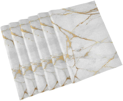 One Bear Marble Placemats White and Gold Texture Placemat Table Mats Non Slip Heat Resistant Placemats for Dining Table Kitchen Holiday Party Set of 6