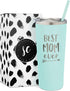 Best Mom Ever Gift - Stainless Steel Insulated Tumbler with Slide Close Lid and Straw- Engraved Travel Coffee Mug - Mom Gifts, Mom Birthday Gifts from Daughter, Son - Mother's Day Gifts for Mom, New Mom, Mint, 22oz