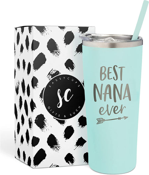 SassyCups Best Nana Ever Tumbler | 22 Ounce Engraved Mint Stainless Steel Insulated Travel Mug | Nana Tumbler | For Nana | World's Best Nana | New Nana | Nana Birthday | Nana To Be