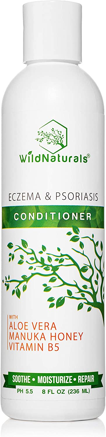Wild Naturals Eczema Psoriasis Conditioner : 98% Natural, 80% Organic, Sulfate Free, Soothing Anti Dandruff, Flaky, Itchy, Dry Scalp Treatment for Seborrheic Dermatitis, Moisturizing, Unscented 8oz