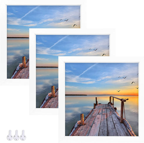 Hongkee 8x8 Square Picture Frame?Made of Composite Wood with High Definition Glass for Desktop Display and Wall Mounting?Set of 3 Minimalist White(HK031520-MD8X8-WT(3PK))