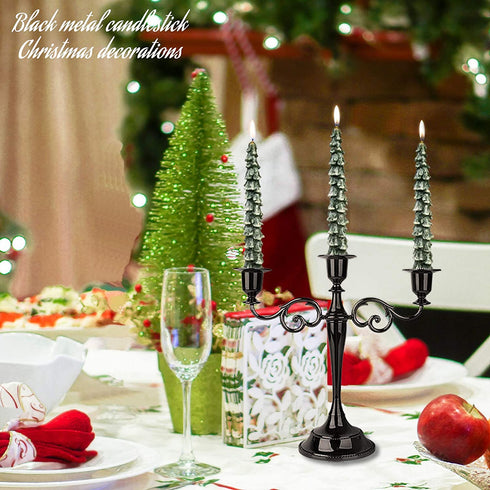 Black Candle Holder, Dedoot Taper Candle Holder 3-Arm Metal Candlestick Holder fits 3/4'' Candles, Tapered Candle Holder for Table Centerpiece, Wedding Party Decorative
