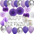 Purple Silver Birthday Decorations for Women Silver Happy Birthday Balloons Purple Silver Latex Balloons Polka Dot Paper Fans/Girl Purple Birthday Decorations for Women's 30th/40th/50th/60th Birthday Party Backdrop