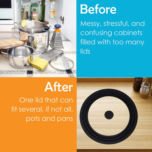 Houseables Pot Lid, Pan Cover, Universal, Silicon, Tempered Glass, Black, Fits 10", 11", 12", 4mm Thick, Vented, Replacement Top for Crockpot, Cast Iron Skillet, Heat Resistant Handle, Dishwasher Safe