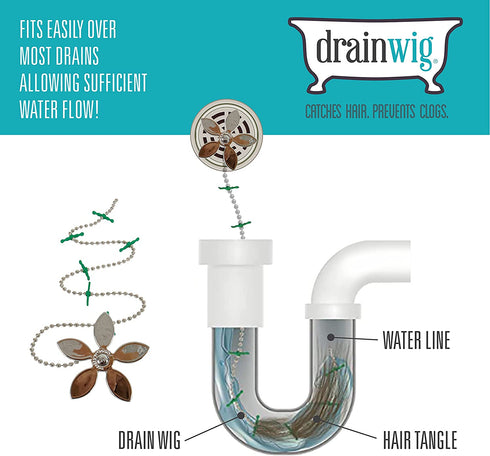 DrainWig 1776A12-AMZ Shower Drain Protectors as Seen on Shark Tank, Disposable Hair Catchers, Flower, Silver, Pack of 2