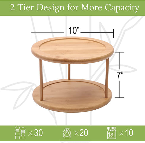 Bellsal Lazy Susan 2 Tier Turntable Cabinet Organizer Spice Rack Removable Spinning Tray Organizer for Kitchen Cabinet 10 Inch 360 Degree