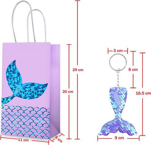 Duufin 40 Pieces Mermaid Party Favors Set Including 20 Packs Mermaid Party Bags Paper Gift Bags and 20 Pieces Flip Sequin Mermaid Tail Keychains for Mermaid Themed Party