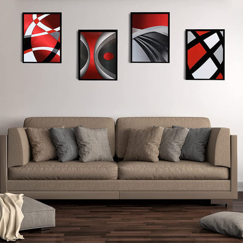 4 Pieces Red Stripes Poster Prints Unframed Abstract Wall Art Modern Abstract Wall Art Abstract Art Prints Black Silver Red Art Posters for Wall Home Decoration, 8 x 10 Inch