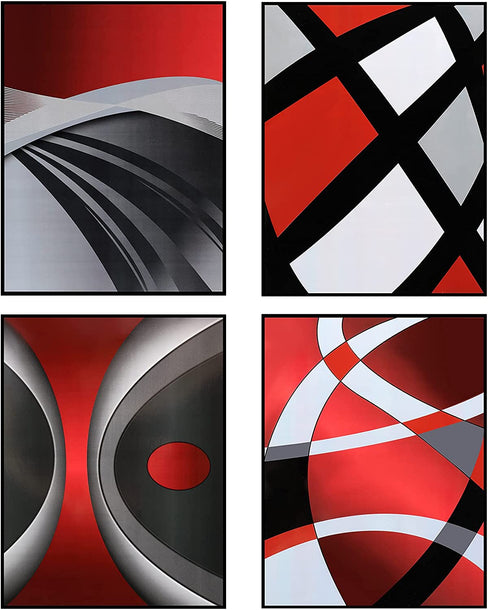 4 Pieces Red Stripes Poster Prints Unframed Abstract Wall Art Modern Abstract Wall Art Abstract Art Prints Black Silver Red Art Posters for Wall Home Decoration, 8 x 10 Inch
