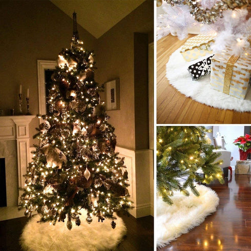 Large Christmas Tree Skirt, 60 Inch White Faux Fur Christmas Tree Skirt,Big Size Velvet Plush Xmas Tree Skirt for Xmas Holiday