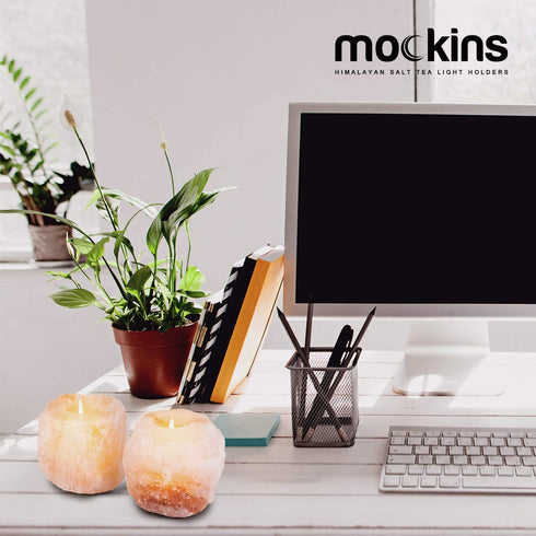 Mockins 2.5 lbs 4 Pack Natural Himalayan Salt Tea Light Candles Holder | Great Room Decor