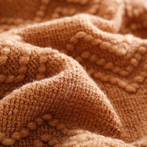 BOURINA Throw Blanket Textured Solid Soft Sofa Throw Couch Cover Knitted Decorative Blanket, 50"x60" Almond