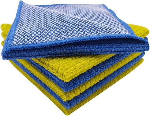 Microfiber Dish Cloth Kitchen Cleaning Rags with Net Poly Scour Side for Washing 12" x 12" 6 Pack (Green and Blue)