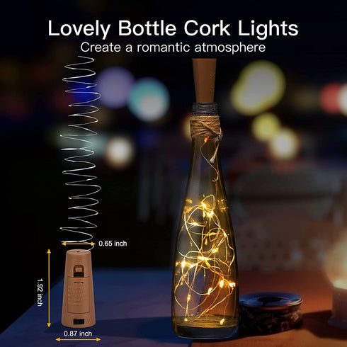 Wine Bottle Lights with Cork, Twinkle Lights 12 Pack 20 LED Waterproof Battery Operated Cork Lights, Silver Wire Mini Fairy Lights for Liquor Bottles DIY Party Bar Christmas Holiday Wedding D©cor