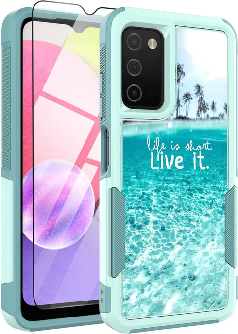Voanice for Samsung Galaxy A03S Case with Tempered Glass Screen Protector, Dual Layer Heavy Duty Rugged Shockproof Hard PC +Soft Silicone Protective Hybrid Cover Women Men for Samsung Galaxy A03S-Teal