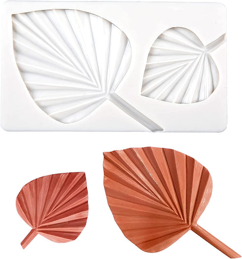 FVVMEED Fan Leaf Silicone Molds Flower Leaf Shape Mould Cake Decorating Jello Cupcake Topper DIY Candy Chocolate Making Ice Cube Tray Sugar Pie Pastry Fondant Pottery Mold Kitchen Baking Tools (A)