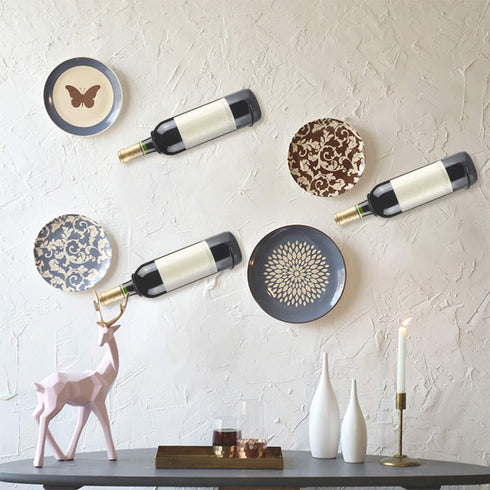 Spiral Wine Wall Holder, 6 Pack Wall Mounted Wine Rack, Metal Wine Bottle Display Holder for Wine Storage Wall Wine Theme Decor, Black (to The Left Style)