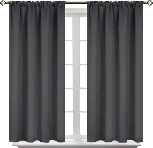 BGment Rod Pocket Grey Blackout Curtains for Bedroom - Thermal Insulated Room Darkening Curtain for Living Room, 42 x 45 Inch, 2 Panels, Dark Grey